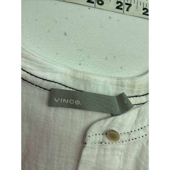 Vince Womens White Boxy Guaze short sleeve Top Blouse 1/4 button oversized XS - Picture 5 of 7